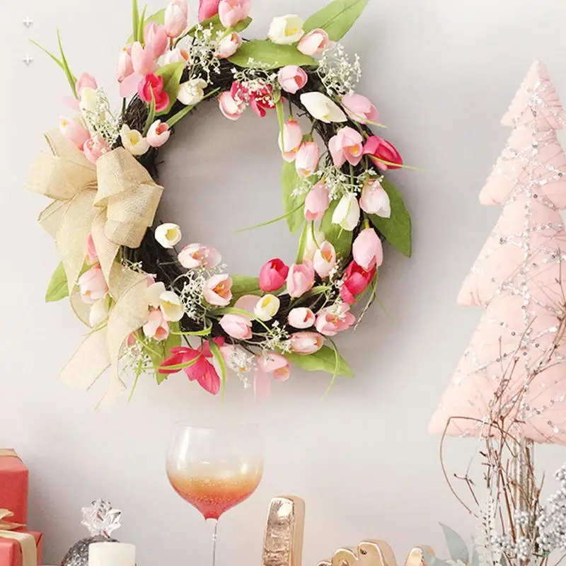 

40cm Artificial Flower Wreath Silk Artificial Flower Spring Door Wreath Valentines Day Easter Mothers Day Wall Home WeddingDecor
