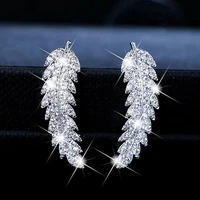 korean version of the fashion micro set zircon leaf earrings female personality simple earrings silver plated earrings