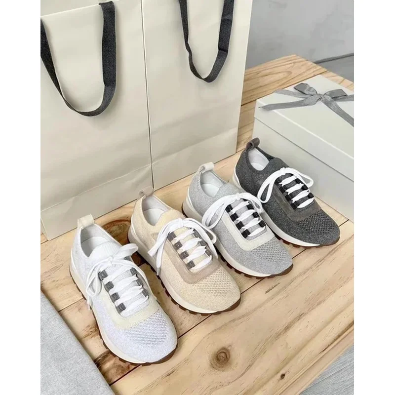 Женская футболка с круглым носком повседневная спортивная обувь вязаными