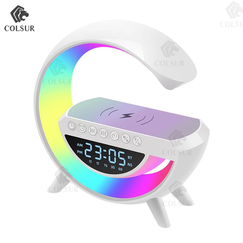 

COLSUR Bluetooth Speakers Portable Phone Wireless Charger Alarm Clock Desktop Night Light Subwoofer Speaker Dropshipping