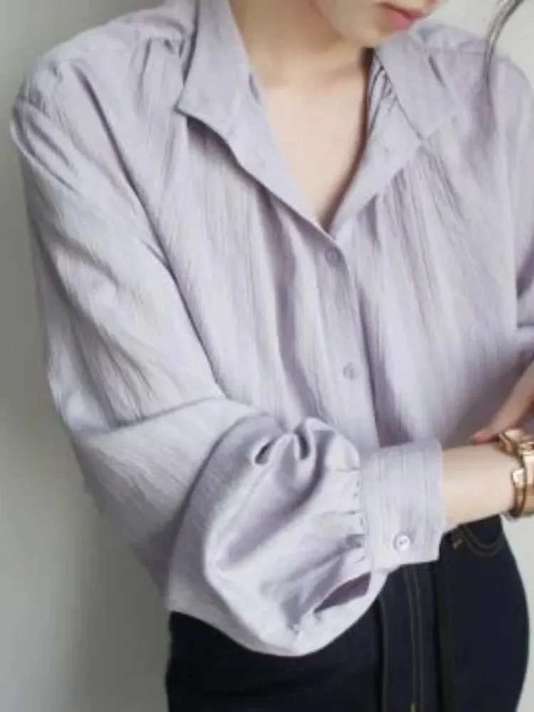 Весенние и осенние женские рубашки с длинными рукавами в темную полоску