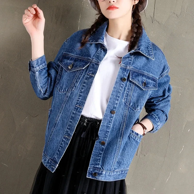 

Denim Jacket Womens 2022 Spring Autumn New Korean all-match Loose Jeans Jacket Women Casual Large Size Single-breasted Outerwear