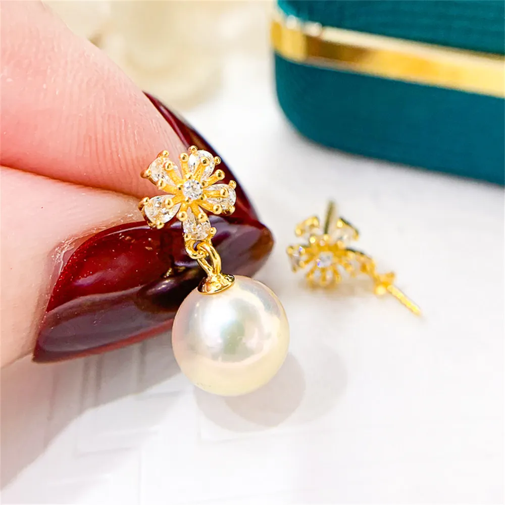 

DIY Pearl Earnail Accessories S925 Sterling Silver Jewelry Fashion Small Flower Earrings Women's Empty Fit 8-12mm Beads