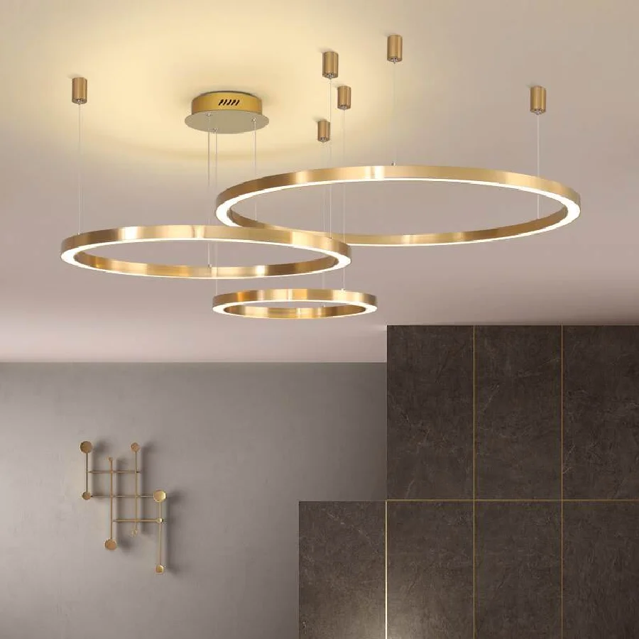 

LukLoy New Modern Simple Rings Chandelier Home Living Room Suspension Gold Lamp Pendant for Dinning Room Dimming Loft Light