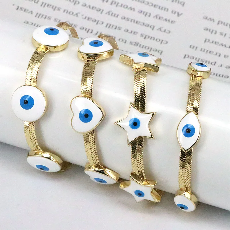 

8Pcs Chunky Gold Plated Snake Chain Bracelets for Women Enamel Blue Eyes Bracelets Turkish Lucky Elegant Jewelry Gift