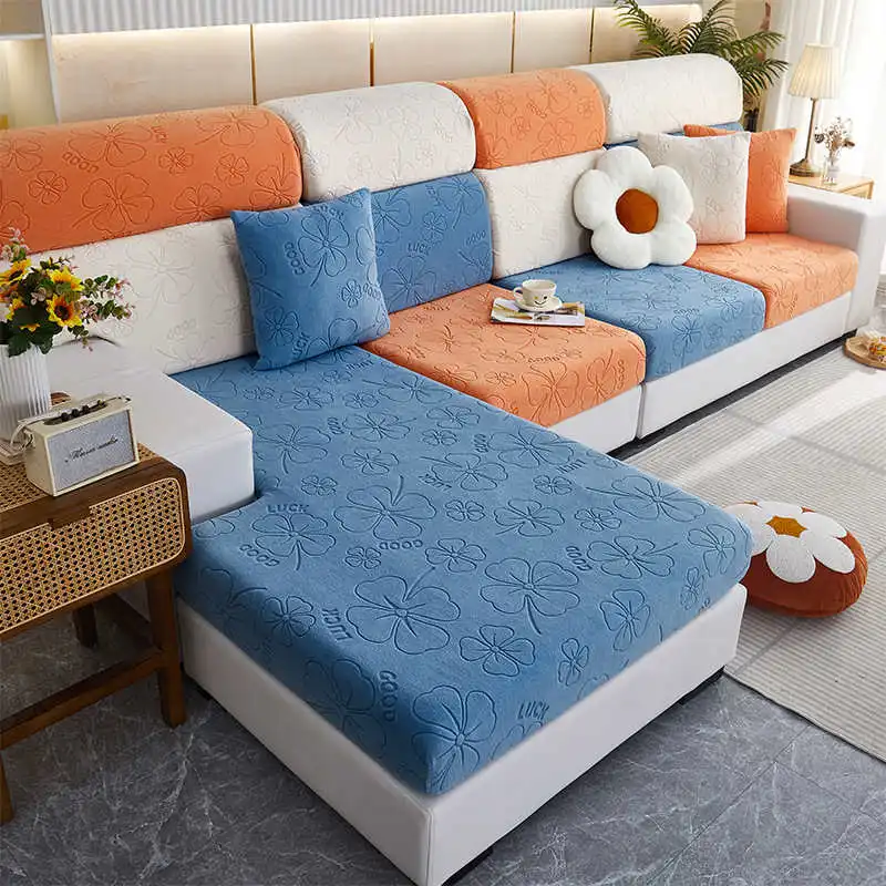 

Velvet Plush L Shaped Sofa Cushion Cover Elastic All Inclusive Furniture Couch Slipcover Chaise Longue Sofa Seat Covers