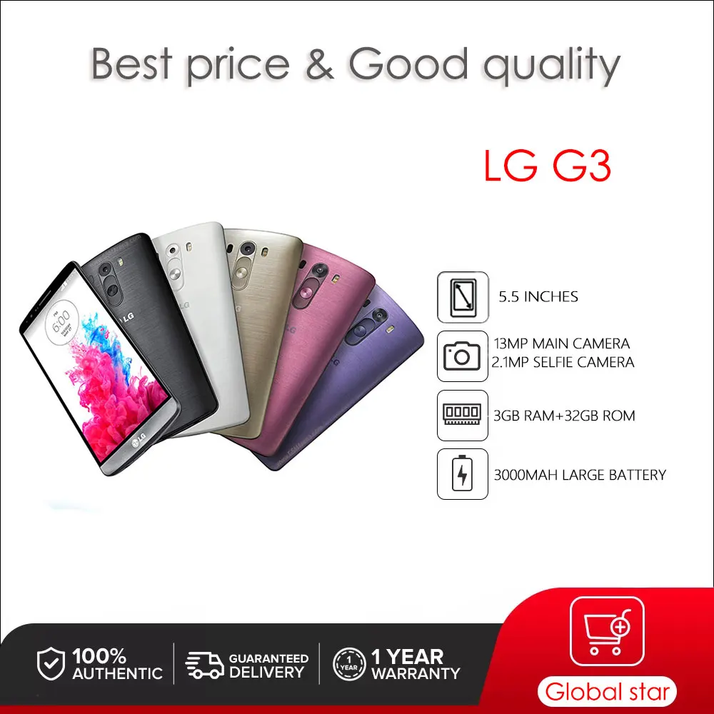 

LG G3 D855 Refurbished Original Unlocked 5.5 inches cellphone 2GB 16GB 13MP Camera free shipping