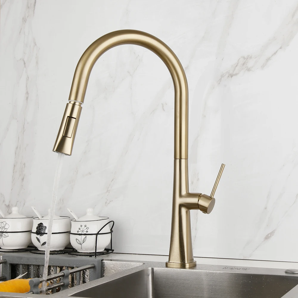 

Luxury Kitchen Faucet Sink Mixer Pull Out Spray Sink Faucet Kitchen Rotatable Faucets Brushed Golden Tap Only Cold Water Taps
