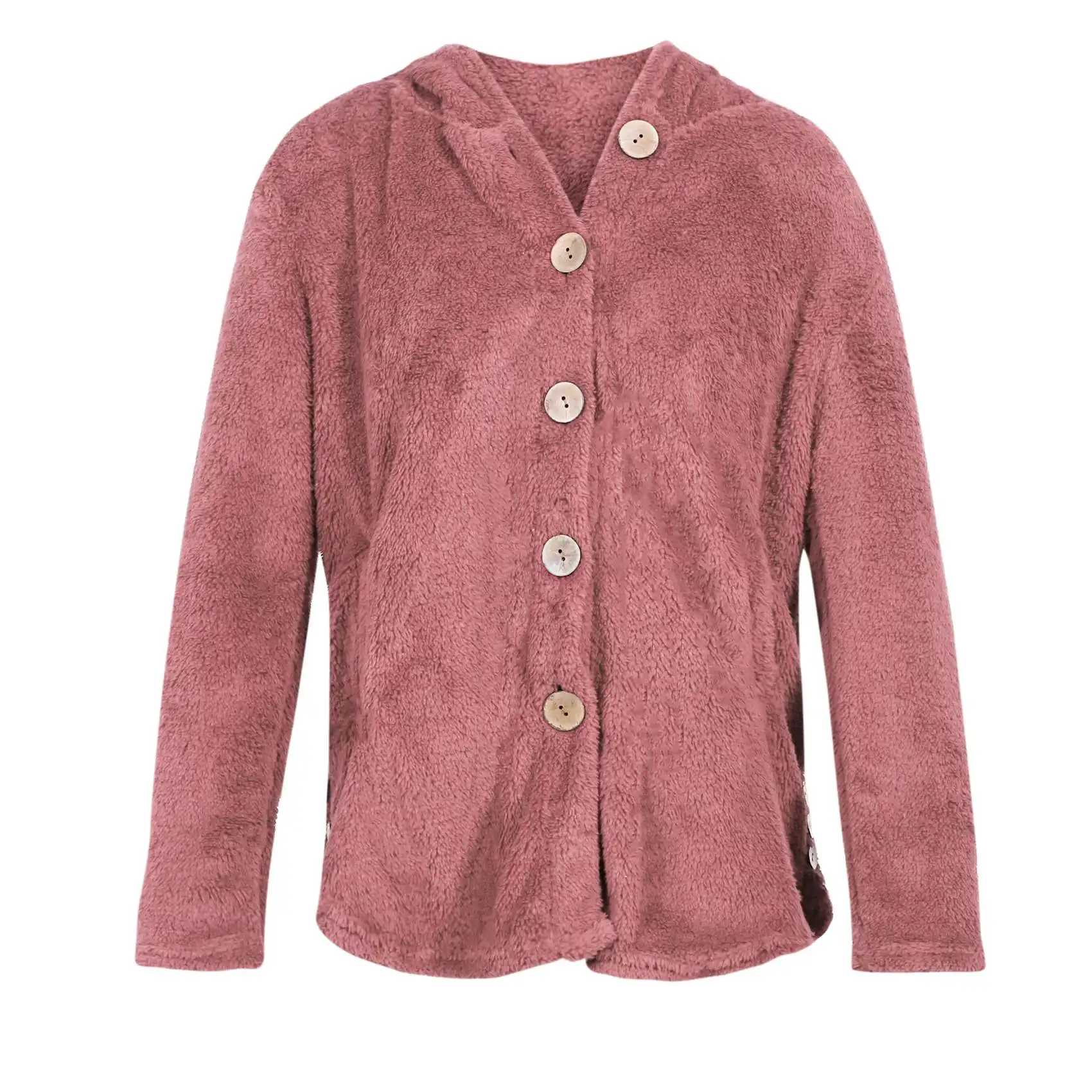 

Womens Coat Oversize Size Button Plush Tops Hooded Loose Cardigan Outwear Winter Jacket,Pink XXXL