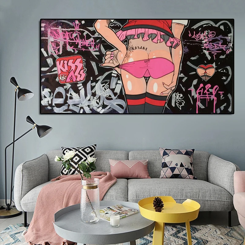 Граффити Искусство Улица Сексуальная Женщина Поцелуй Задница Настенный Плакат
