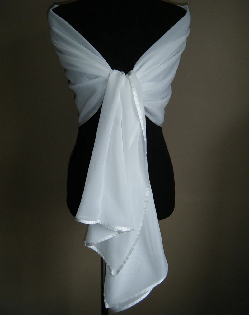 

White/Ivory Chiffon Wedding Jacket Wrap Bridal Shawl SATIN EDGE Wrap Stole Bolero Pashmina Tippe Scarf Shrug New