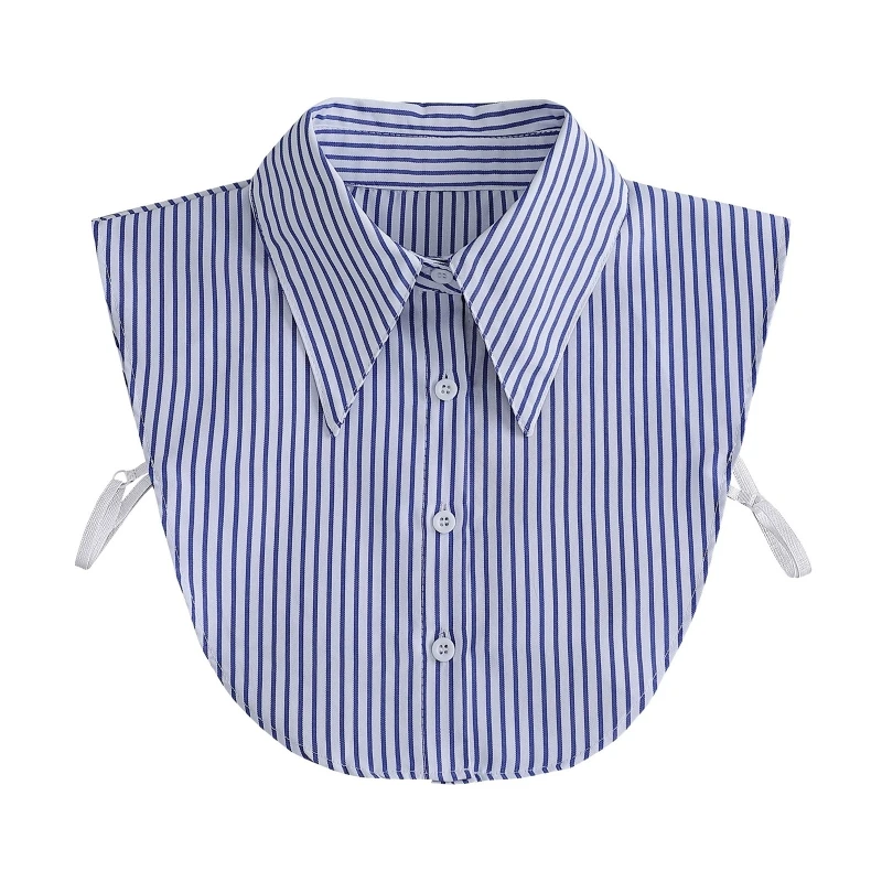 

Half Shirts Button Down Detachable Blouse False Collar Blue Striped Print Turn-Down Decorative Dickey for Women Favor