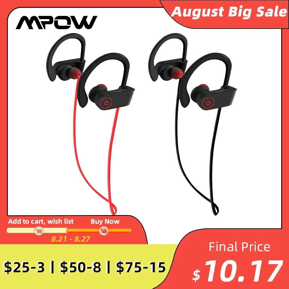 

Mpow U8 Bluetooth 5.3 Earphones In-Ear Waterproof Wireless Sports Earbuds with Noise Cancelling Mic Headphone for Sports Gym