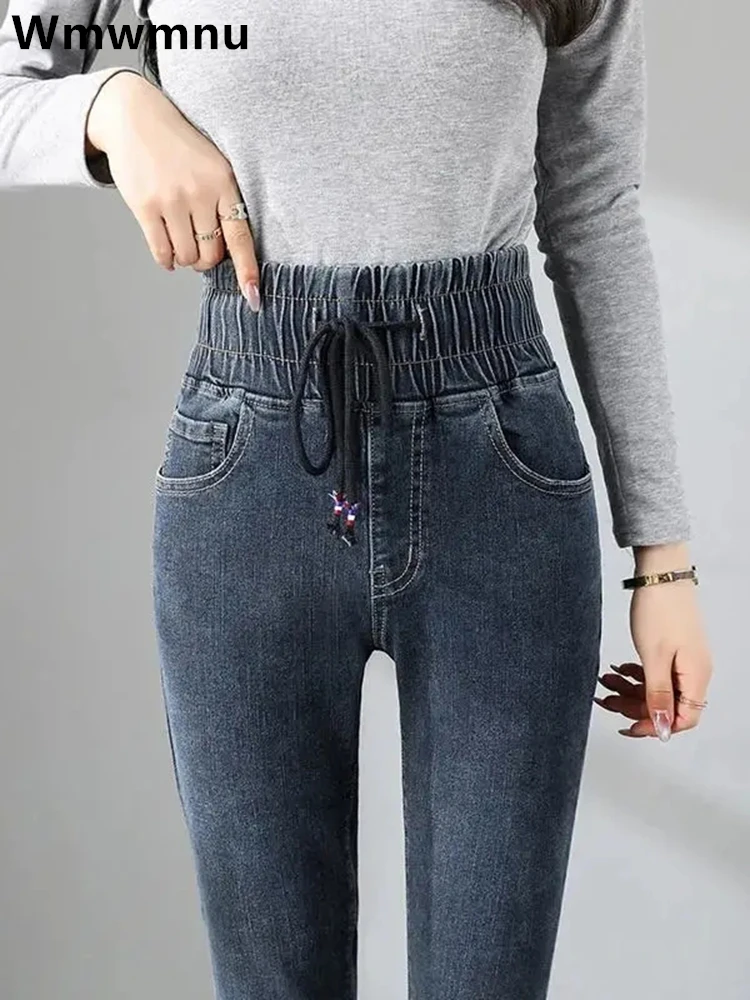 Женские узкие джинсы-карандаш размера плюс 34 эластичные облегающие джинсовые