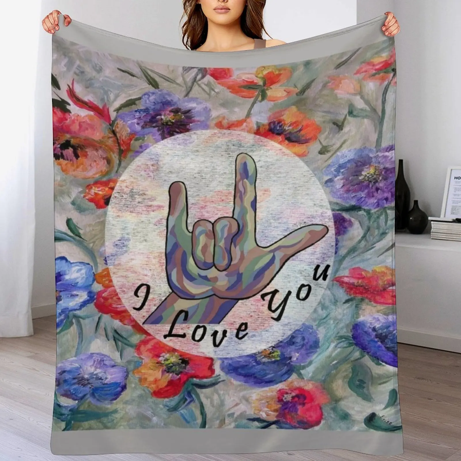 Одеяло ASL с цветами и я люблю тебя плед рождественские украшения на диване одеяла