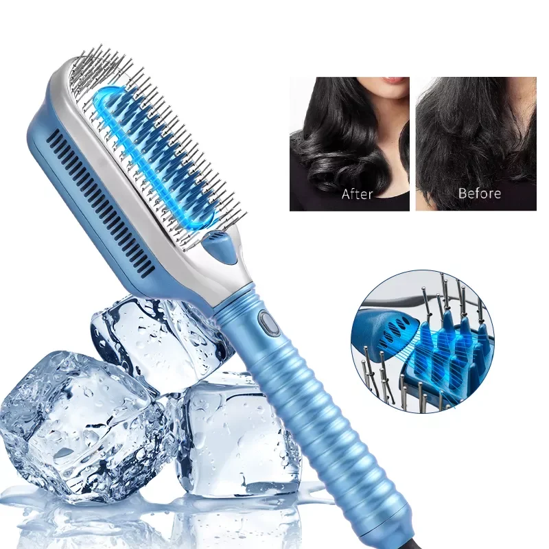 Hair Straightener Brush Ice Therapy Professional Negative Ion Cold Wind Comb Heatless Brush For Wet Dry Hair Styling Tools