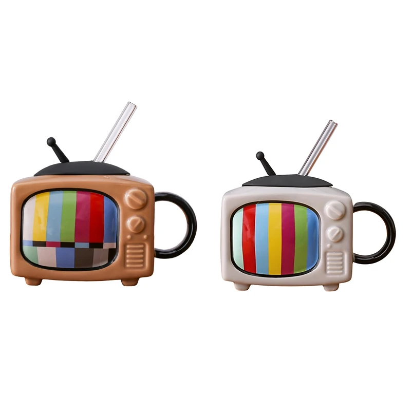 Керамический квадратный набор кофейных чашек с соломинкой и крышкой офисная