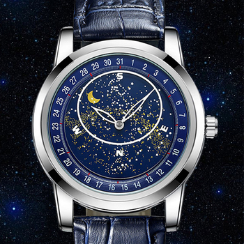 Luxury Men's Fully Mechanical Business Watch Luminous Rotatable Starry Dial Design Leather Strap All-Match Gift 2022 New-36777