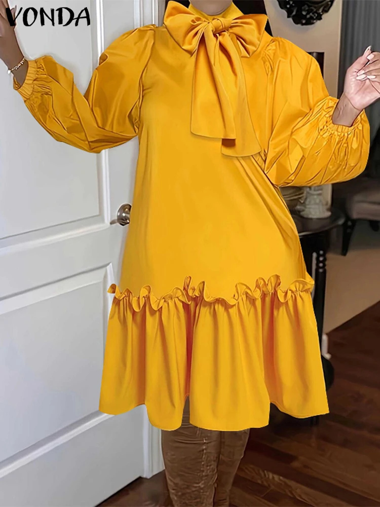 Женское платье больших размеров VONDA 2024 повседневное длиной до колена с бантом