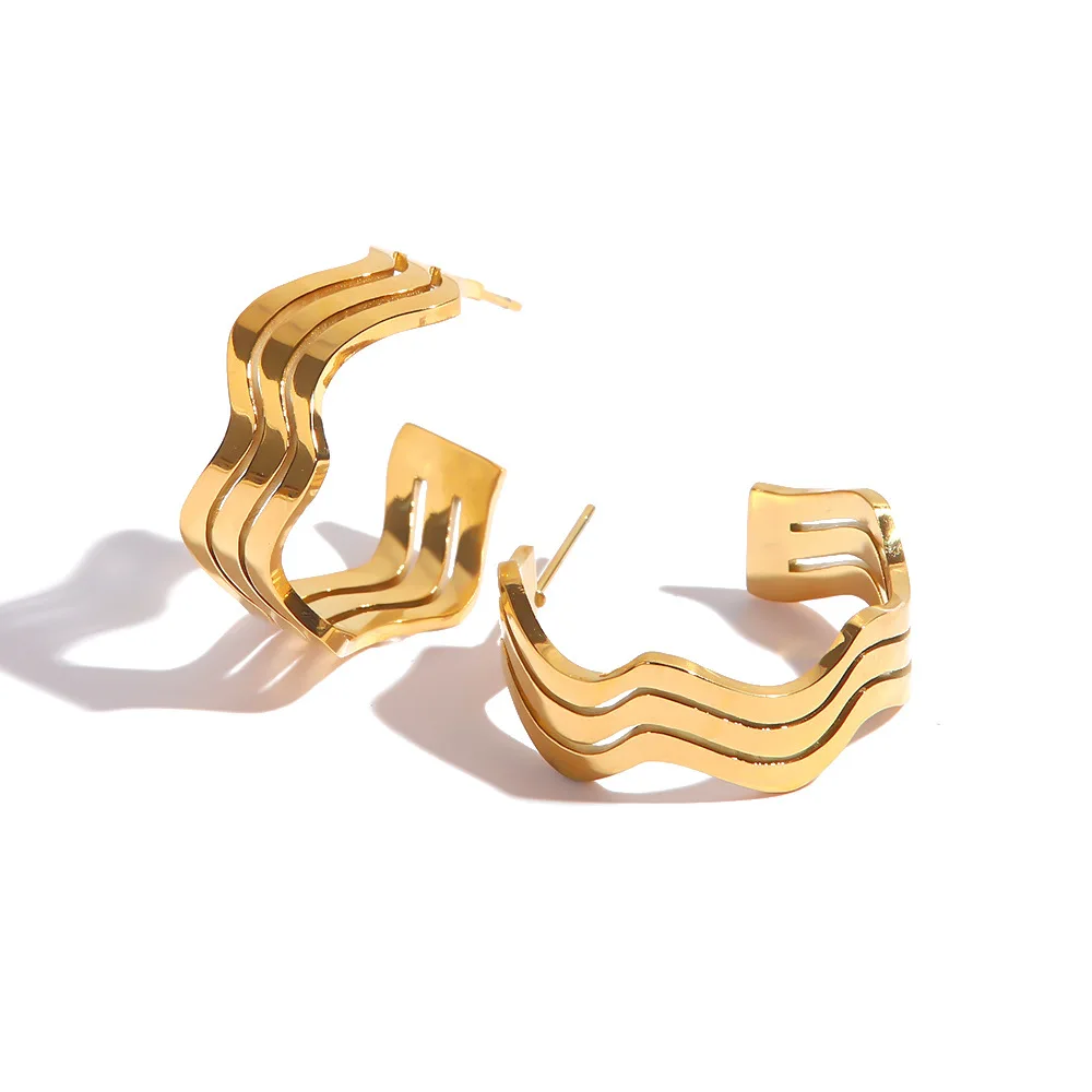 

Stainless Steel PVD 18K Gold Plated Tarnish Waterproof Wave Hoop Earrings For Woman Jewelry Wholesale Trendy