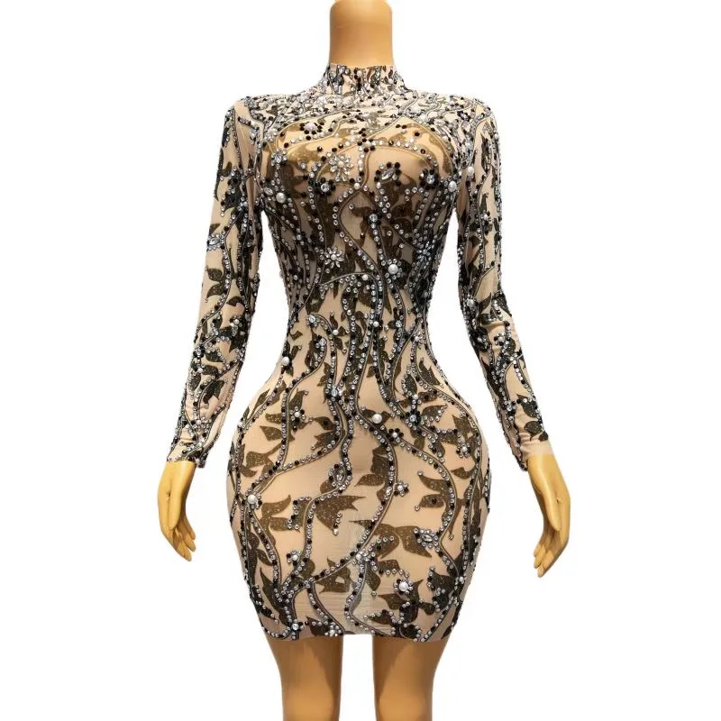 Сверкающее серебристое большое блестящее Прозрачное мини-платье для вечеринки