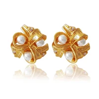 s925 silver needle korean three dimensional earrings copper plated real gold earrings retro temperament pearl earrings ladies