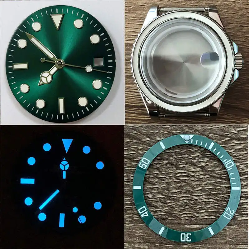 40mm Stainless Steel Sapphire Glass Watch Case Blue Luminous Dial With Hands Ceramic Bezel Ring Fit For RLX 2836 8215 Movement