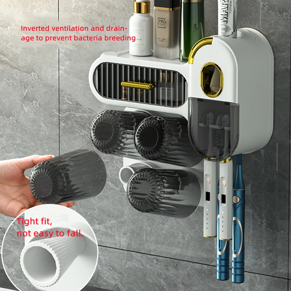 

Автоматический держатель для зубных щеток в комплекте с чашками, выдавливатель для зубной пасты, Диспенсер, стеллаж для хранения, водонепроницаемые аксессуары для ванной комнаты