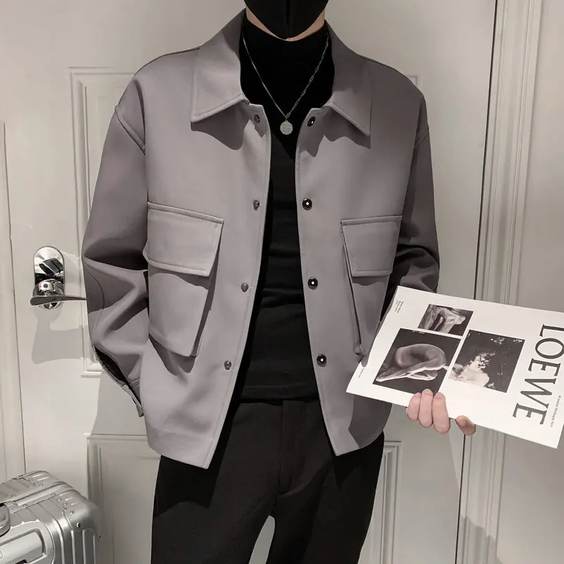 

Jackets Men Autumn Pockets Turn-down Collar Skinny Fashion Outwear Plus Size Streetwear New Arrival BF Clothing Cazadora Hombre