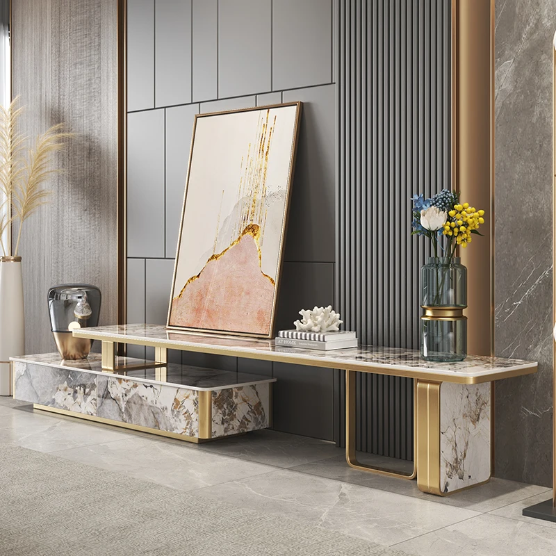 

Italian Light Luxury TV Cabinet Simple Modern Simple Coffee Table Pandora Luxury Stone Telescopic TV Cabinet