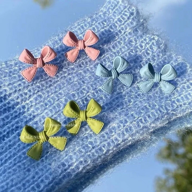 

New Fluorescent Candy Color Fresh Macaron Simple All-Match Tiny Bow Ear Studs Earrings Ear Clips for Women Girls New