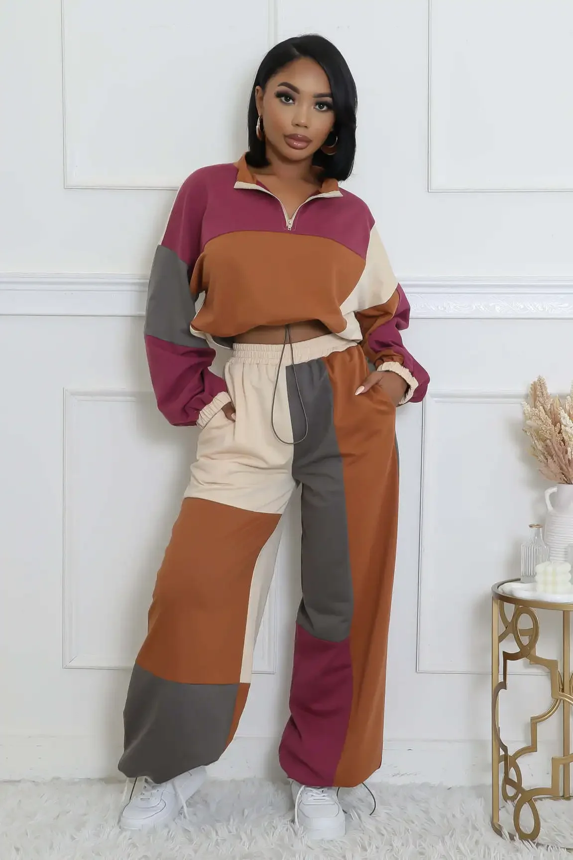 Шикарный лоскутный комплект из 2 предметов женские топы с длинными рукавами и