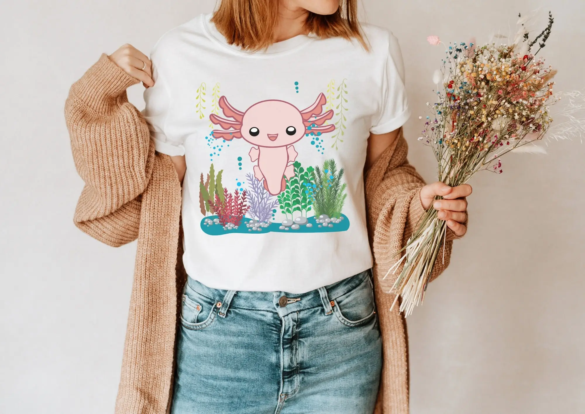 Axolotl футболка с милыми животными Cottagecore натуральная уличная кавайная одежда
