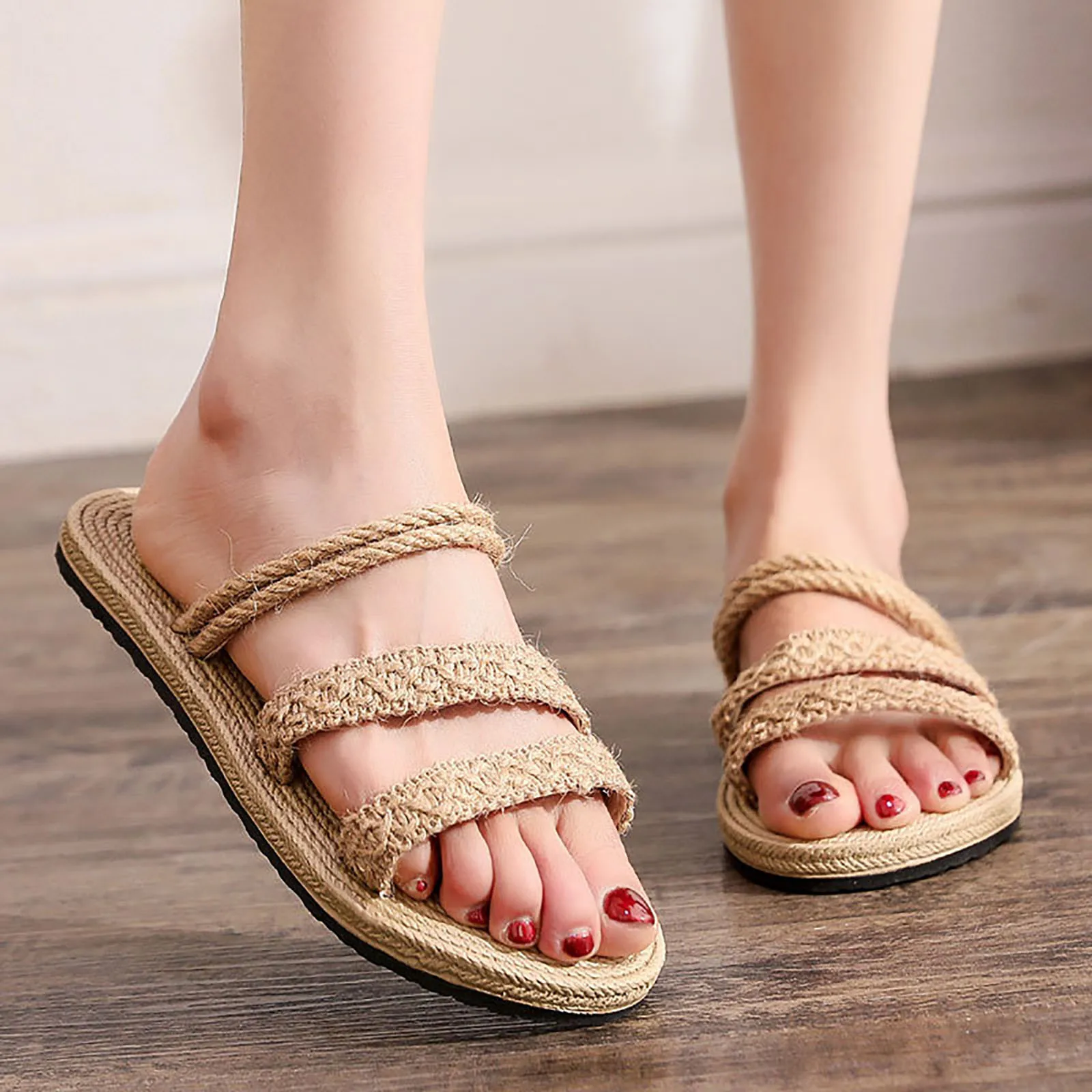 Summer Women Girls Slippers Bohemian Style Flat Casual Sandals Ladies Solid Color Straw Linen Elegant Beach Shoes 2022 |