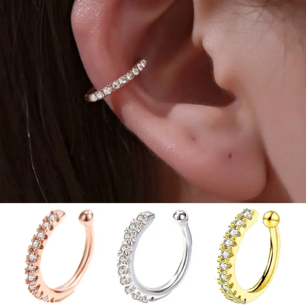 

2pcs Helix Cartilage Full Diamond Earrings New Gold Unisex Zircon Ear Stud Silver Jewellery Non Piercing Ear Buckle Women