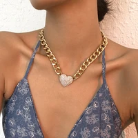 high quality punk cuban curb chunky chain necklace for women crystal love heart pendant choker grunge neck jewelry steampunk men