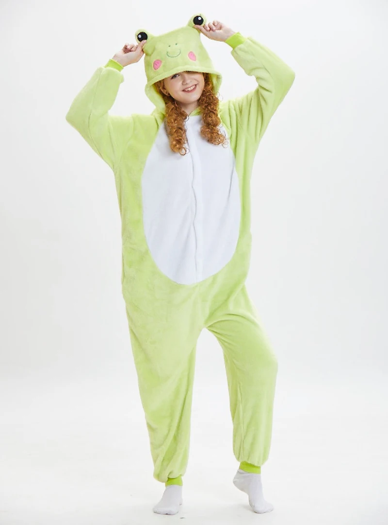 Frog Costume Women Cartoon Onesies Kigurumi Unisex Winter Adults Nightwear Anime Costumes Flannel Sleepwear Pajamas Set Homewear