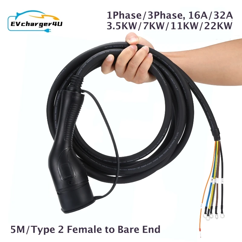 

EVcharger4U 3.5KW 7KW 11KW 22KW IEC62196 EV Charging Cable Type 2 Female To Open Wire For Electric Vehicle Charger Station