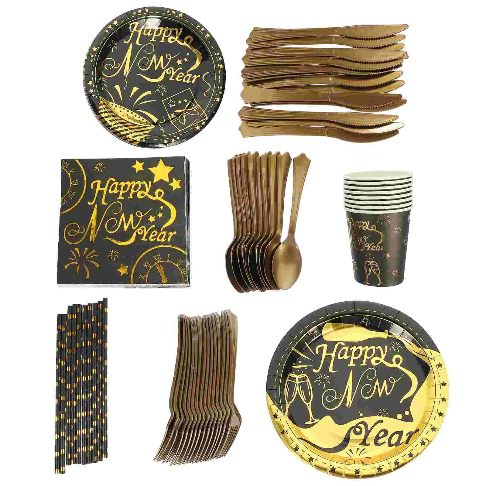 

Party Tableware New Year Disposable Plates Paper Plate Dishcups Dinnerware Supplies Kit Fruit Household Meal Decorations Napkins