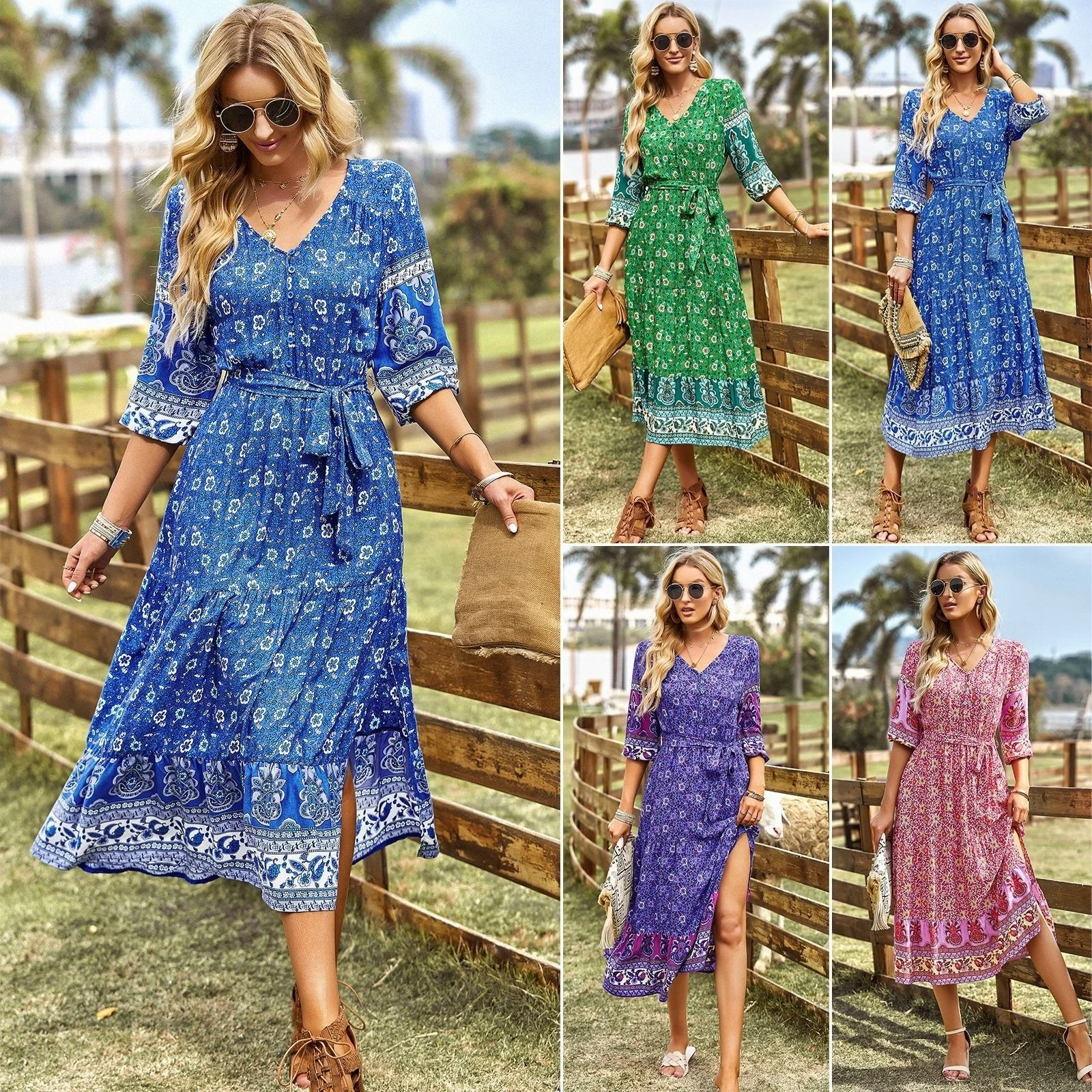 

Casual elegant slim sexy 2023 new dress,new Fragmented Flower Dress,Women's Summer temperament Bohemian Leisure Holiday Dress