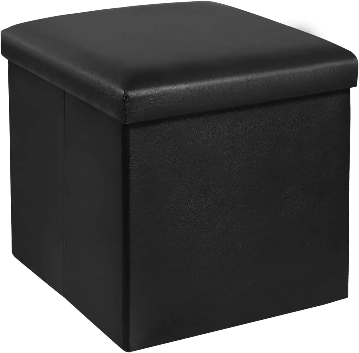 

15 in Storage Ottoman Cube, Faux Leather Black