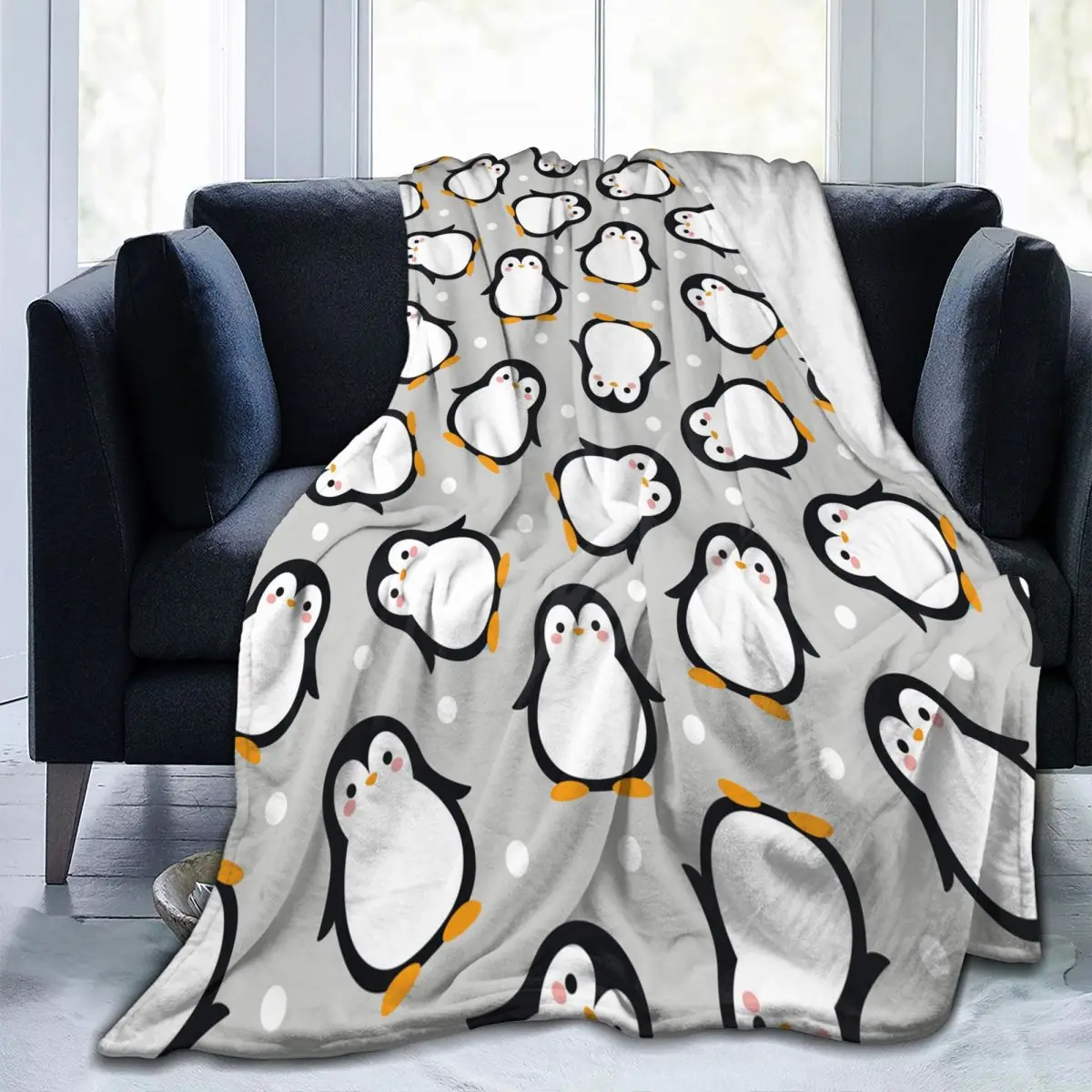 

Cute Penguin Cartoon Pattern Wool Blanket Cartoon Animal Funny Throw Blanket for Bed Sofa Couch 125*100cm Bedspread