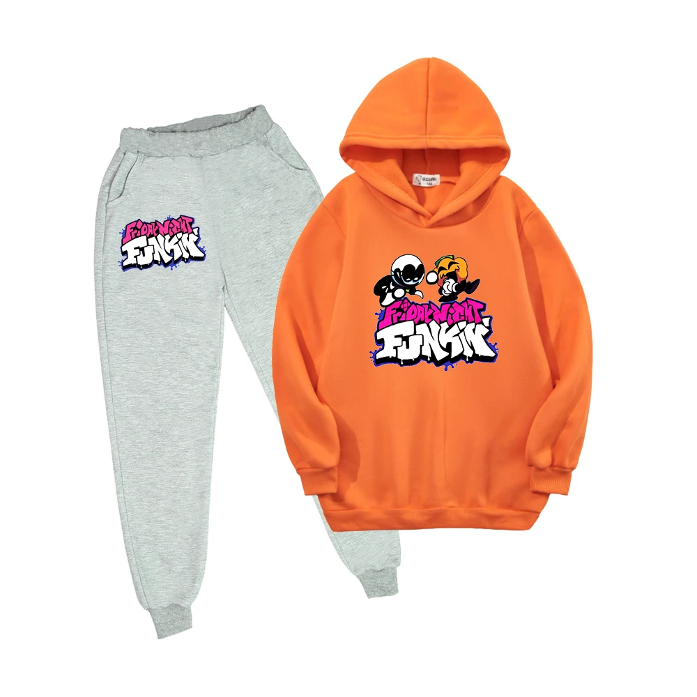

New Print Clothes Suit Friday Night Funkin Hoodie Boy Harajuku Children Game Anime Oversize Pullover Pants 2pcs Girl Sweatshirt