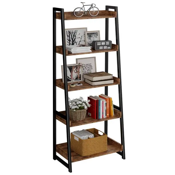 

Updated 5-Tier Bookshelf Bookcase Ladder Shelf Storage Shelves Rack Shelf Unit Metal Frame Home Office Accent Furniture for Livi