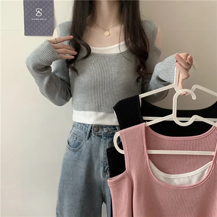 Женский трикотажный топ с длинным рукавом чувствительный нишевой цветной из