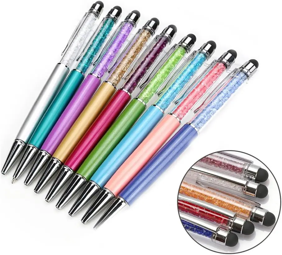 

1000Pcs 21 Colors 2 In 1 Metal Roller Ballpoint Pen Crystal Diamond Screen Capacitive Touch Stylus Universal