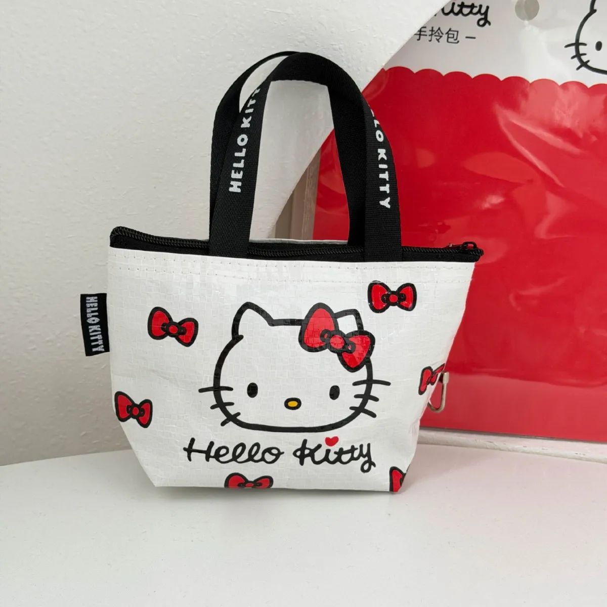 Фото Мини-сумка Sanrio Kuromi, легкая тканая сумка-тоут, портативный кошелек для монет, брелок для ключей, набор держателей для карт, милый мультяшный чехол, подарок для женщин и девочек №3