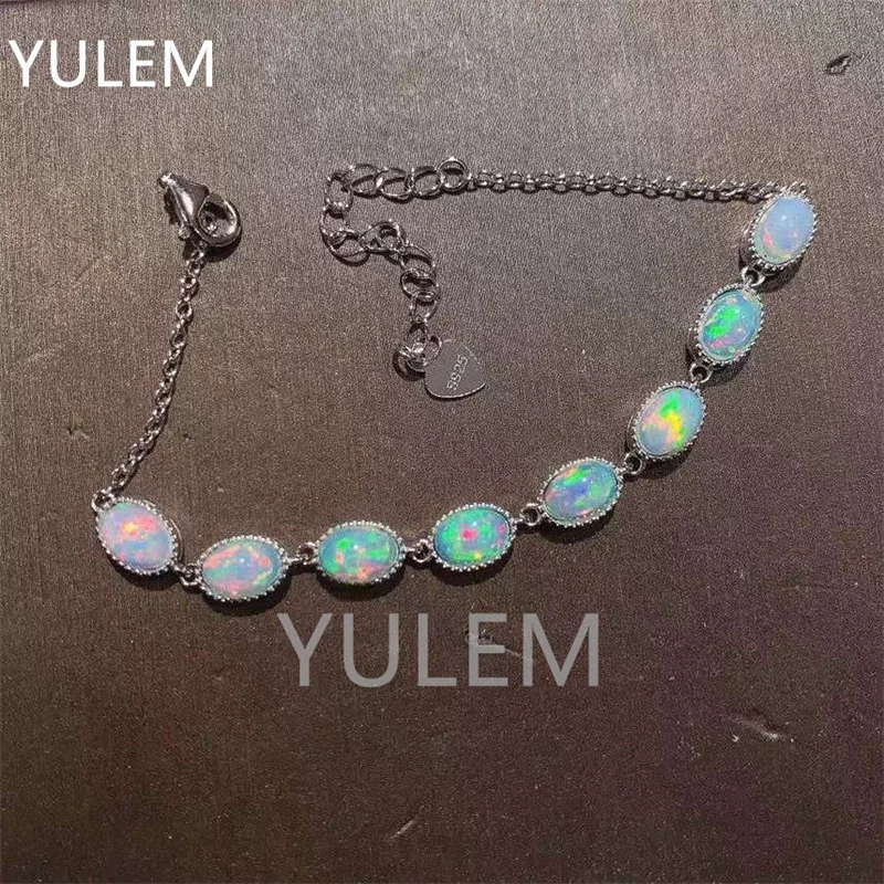 YULEM  New Natural Ethiopia Opal Bracelet Sterling 925 Silver Gemstone Oval 4*6mm Bangle Jewelry for Women Birthday Party G