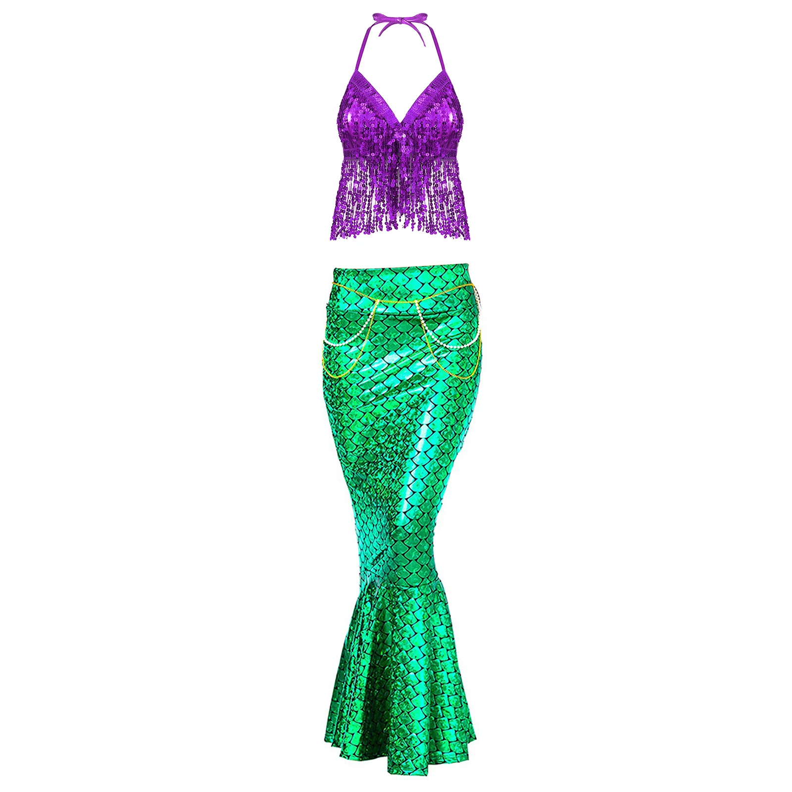 Adult Women Mermaid Princess Show Stage Cosplay Dress Up Costume Set Tail Unifrom Skirt For Dance Party Birthday Holiday