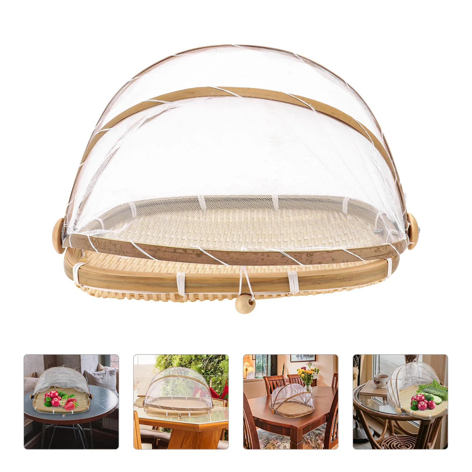

Basket Cover Serving Bamboo Tray Dish Covers Tent Woven Rattan Wicker Storage Tents Kitchen Fruit Lid Dome Flat Weaving Picnic